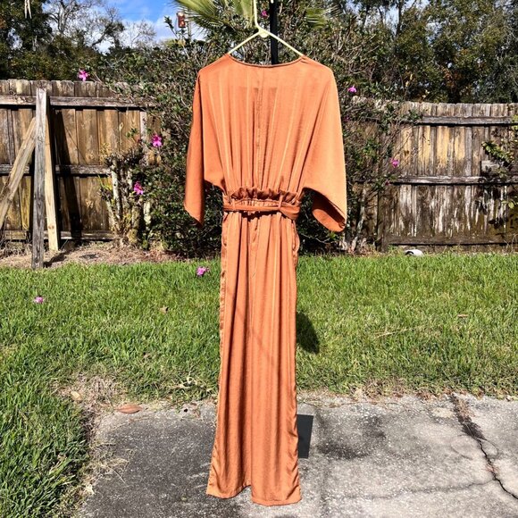 Baltic Born Santana Wide Leg Kimono Sleeves Belted Jumpsuit in Dark Camel Size S - Picture 3 of 9